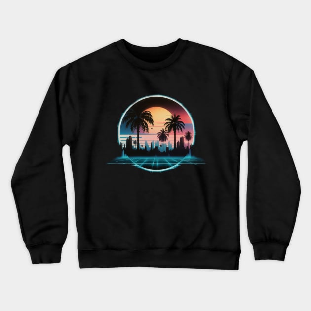 80s Vaporwave Palm Trees Sunset florida Crewneck Sweatshirt by Aldrvnd